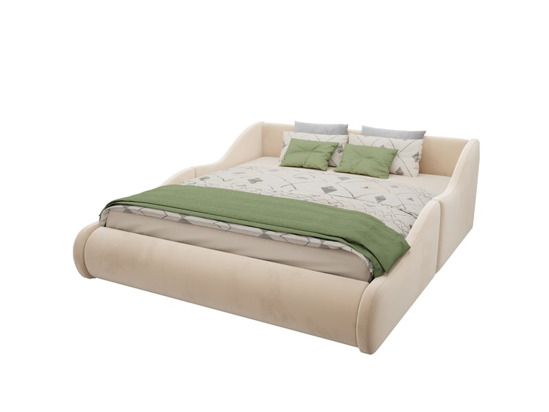  Lit enfant rembourré tcqpz 140 x 200 cm avec tête de lit haute et barrières latérales beige  - Conforama A
