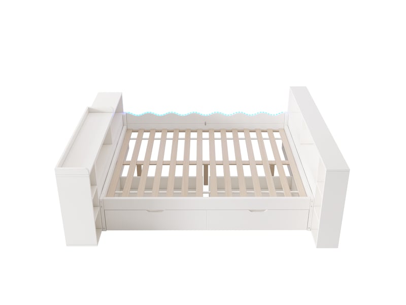  Lit combiné 140 × 190 cm avec bureau coulissant, 2 tiroirs, prises et led Fay Lum - Conforama R