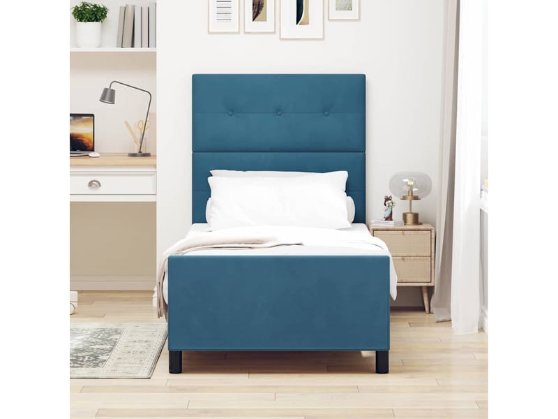  Lit simple- lit adulte -  lit à ressorts avec tête de lit bleu foncé 100 x 200 cm velours  - Conforama B
