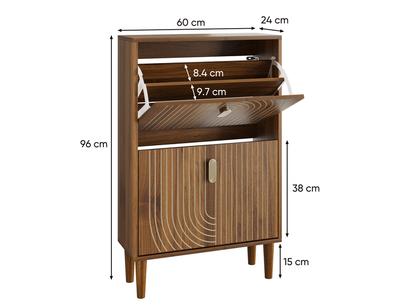  Meuble à chaussures 60x24x96 cm à 2 portes abattantes coloris noyer  - Conforama C