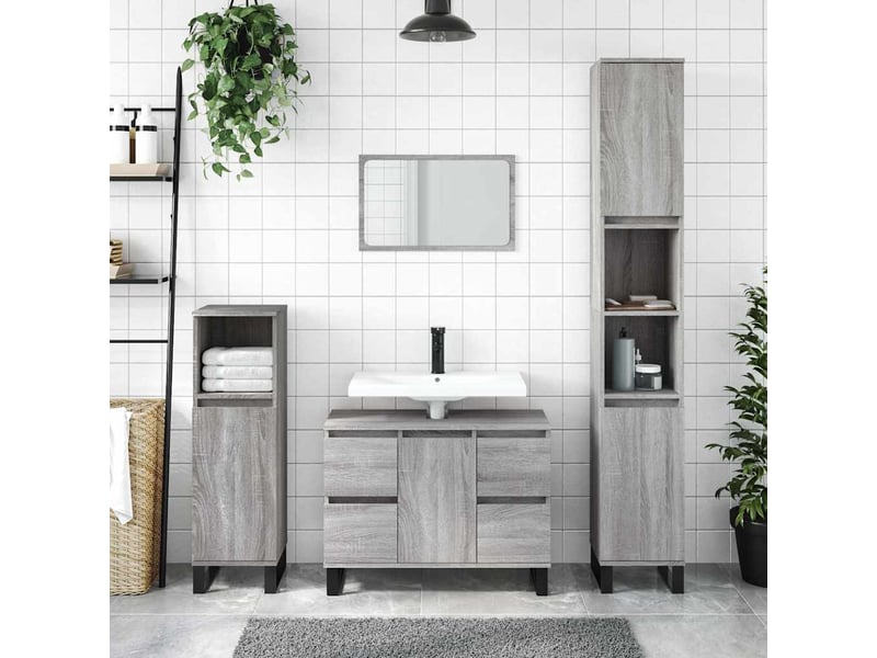  Meuble salle de bain rangement, commode sonoma gris 80x33x60 cm bois d'ingénierie shl1378  - Conforama B