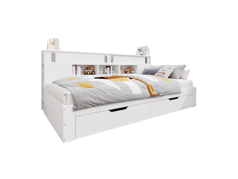  Lit adulte avec rangements 140 x 200 cm blanc en mdf  - Conforama A
