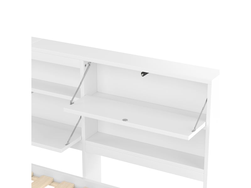  Lit banquette 140x200 en bois massif avec lit gigogne blanc et tête de lit de rangement  - Conforama R
