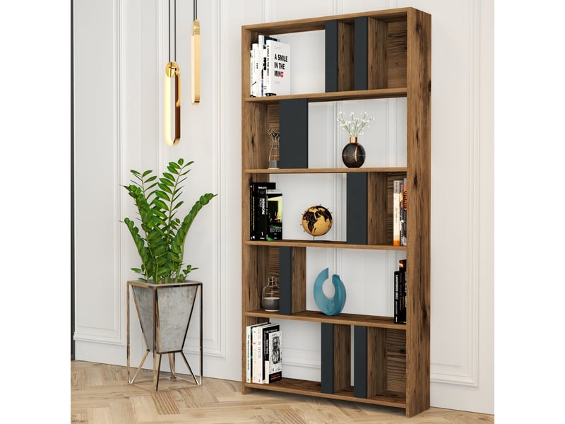  Bibliothèque 5 étagères effet bois noyer et gris anthracite boby  - Conforama B