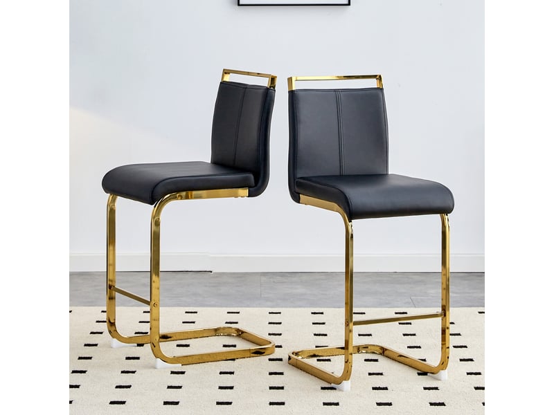  Lot de 2 tabourets de bar cantilever 39 x 46,5 x 96,5 cm - assise en cuir pu et structure métal or - noir  - Conforama D
