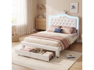 Lit avec rangement 140x200 cm <strong>Lonelyo</strong> <strong></strong> coloris blanc