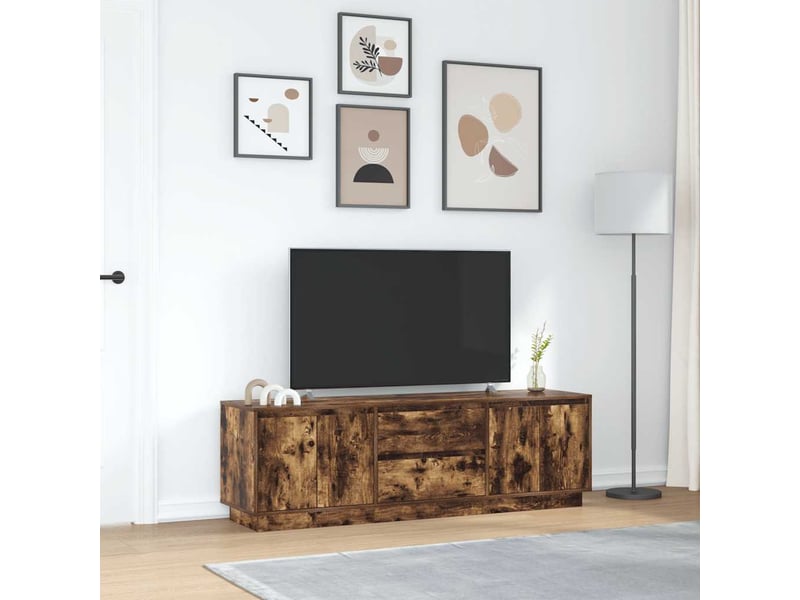  Meuble tv - banc tv - meuble de rangement avec lumières led chêne fumé 160,5x41x50 cm  - Conforama D