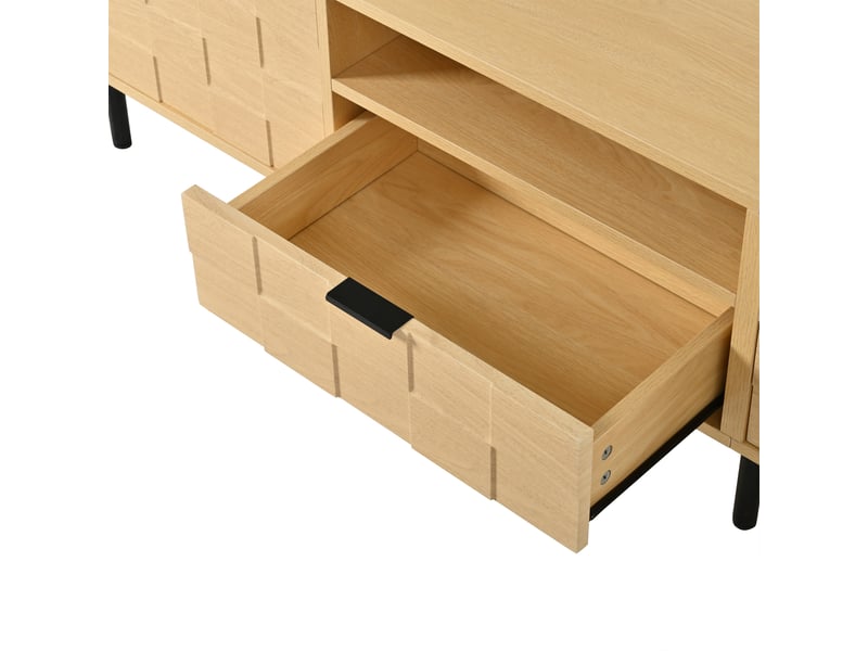  Meuble tv bas 200 cm, finition bois naturel, avec façades en relief  - Conforama E