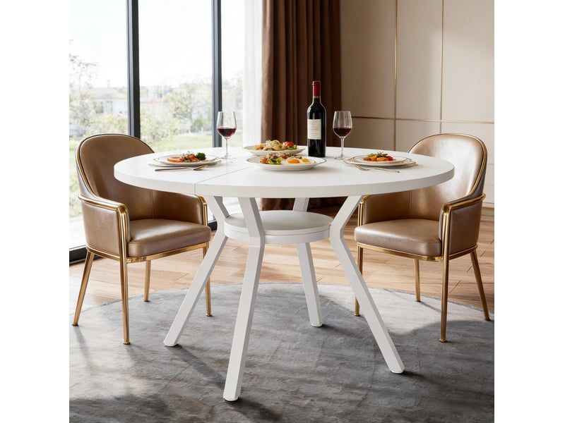  Table à manger ronde blanche 120 cm pour 4 à 6 personnes  - Conforama D