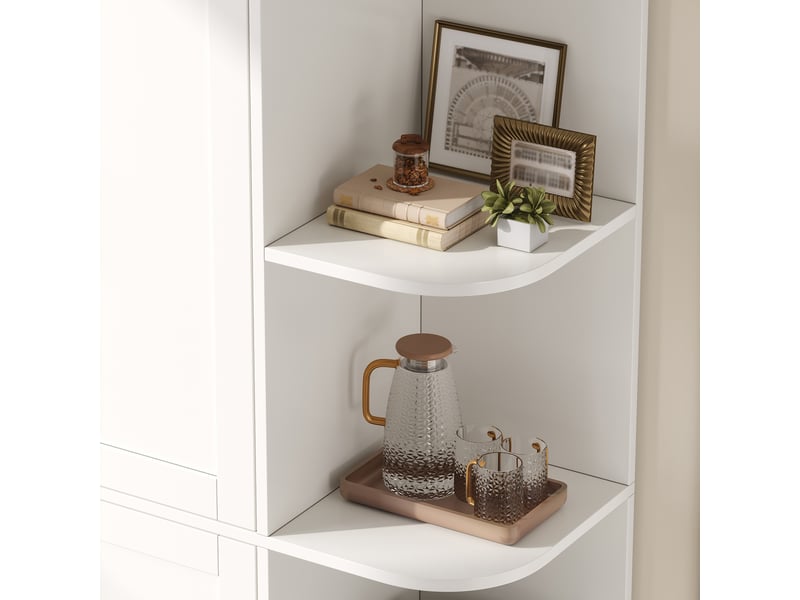  Buffet de cuisine grand volume 103x40x163 cm, meuble haut blanc 4 portes et 4 rangements ouverts, idéal stockage vaisselle et décoration, mdf  - Conforama D