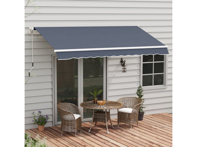  Store extérieur avec bras rétractables et ouverture à manivelle, 360 x 250 cm, gris  - Conforama D