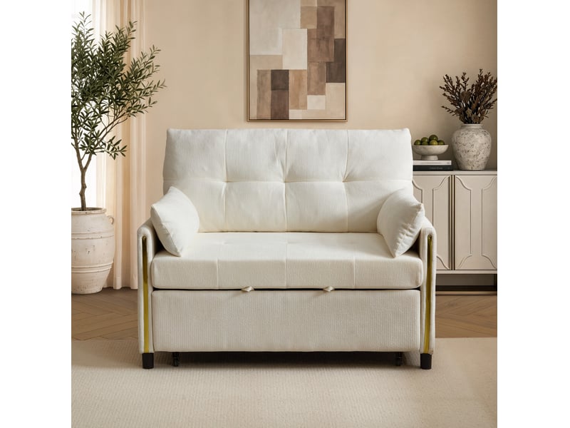  Canapé convertible 2 places 3-en-1 en chenille beige clair, 125x83x93 cm  - Conforama W