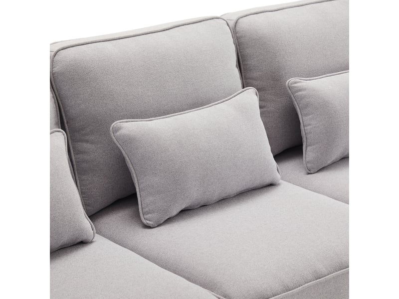 Canapé droit 4 places 264x83x87 cm avec poches de rangement et coussins, meuble de salon moderne, lin, gris - Conforama E