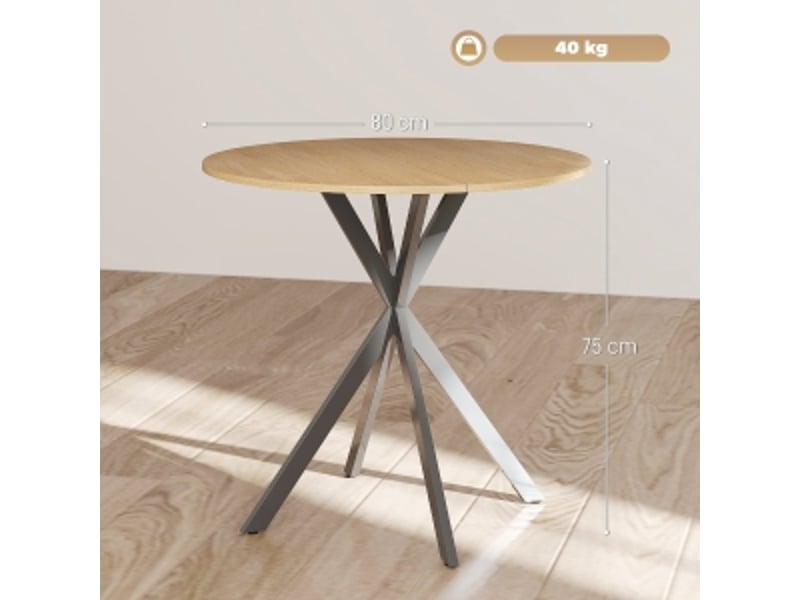  Table de salle à manger ronde 2 personnes avec pieds en acier réglables, en bois, pour cuisine, ø80×75 cm, en chêne  - Conforama D