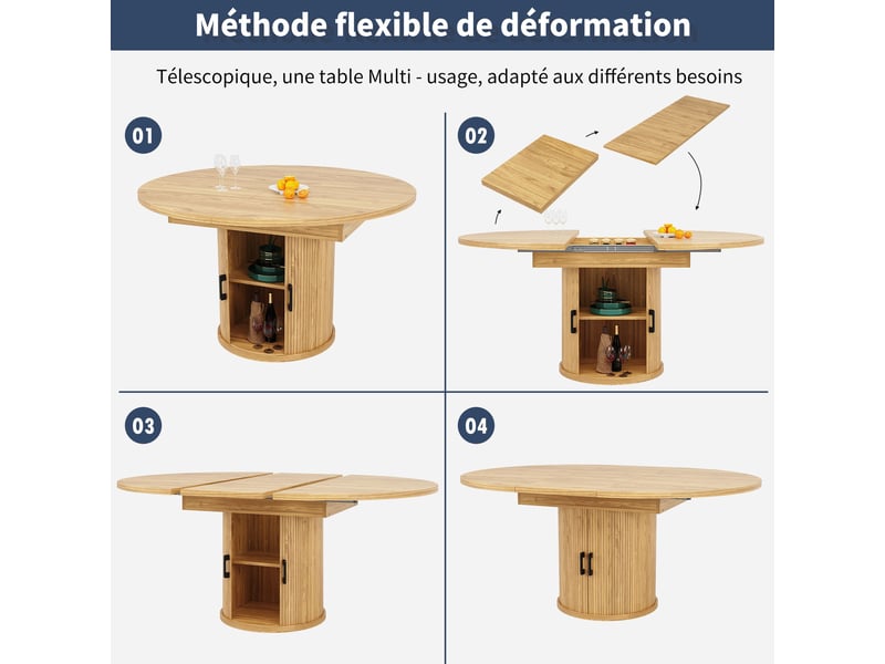 Table à manger extensible naturel, rangement, casier à vin, étagères réglables, confort, solide, robuste - mdf - 118x118x76.8cm - Conforama D