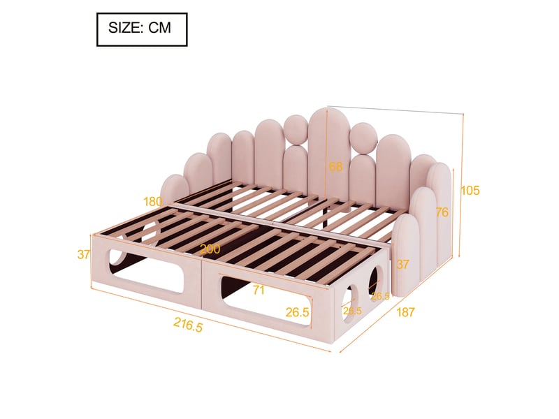  Lit canapé 2-en-1 velours rose 180x200 cm avec couchage intégré pour animal  - Conforama C