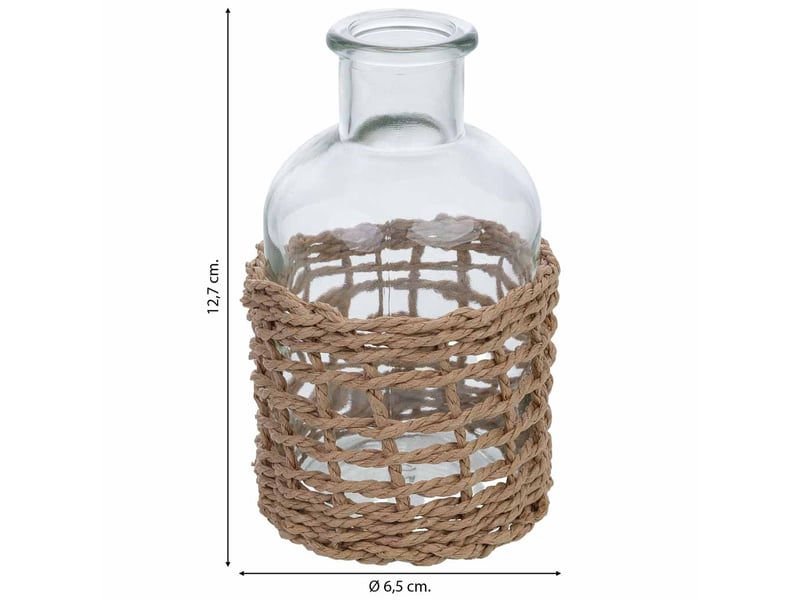  Bougeoir en verre doublé de fibres naturelles brunes d3,66,5 x 12,7 h cm  - Conforama C