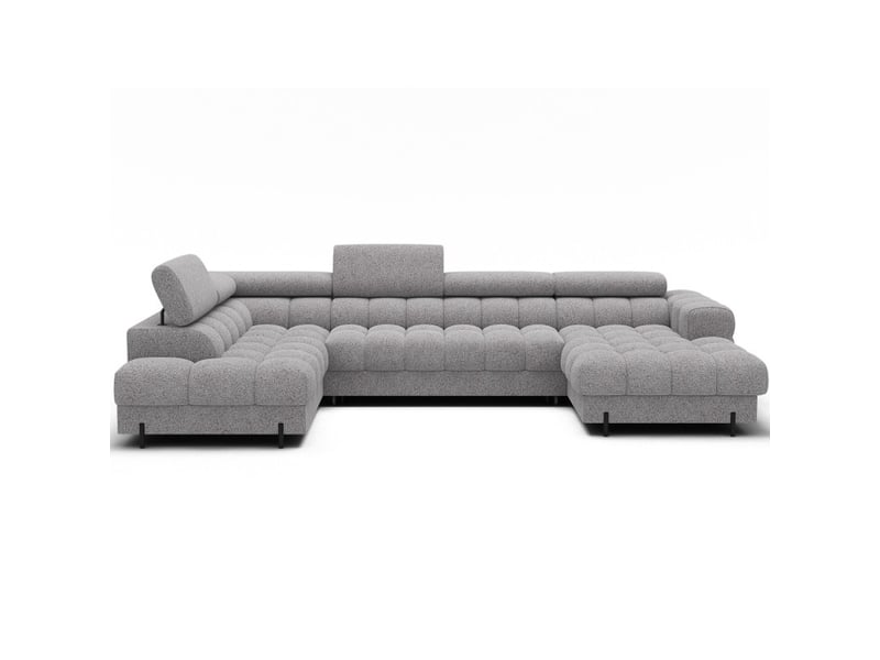  Canapé panoramique convertible gris clair chiné angle gauche feraria 358x93x202cm  - Conforama A