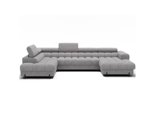 Canapé panoramique convertible gris clair chiné angle gauche feraria 358x93x202cm