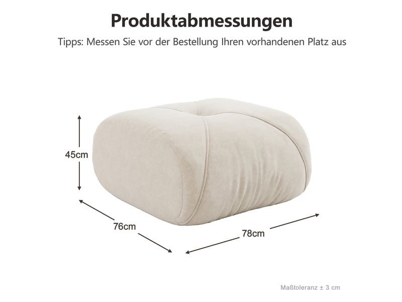  Pouf elowin 78x76x45 cm beige clair  - Conforama C