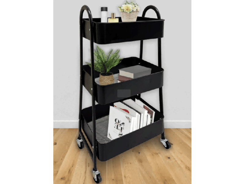  Desserte 3 niveaux 44,5 x 30,5 x 78,5 cm noire en acier carbone, roulettes pivotantes à 360 degrés  - Conforama E