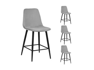 Lot de 4 chaises de bar 42x51,5x98 cm en velours gris clair - poksi