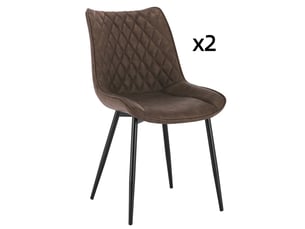 Lot de 2 chaises de salle à manger ergonomiques  - dossier courbé, pieds métal, simili cuir marron