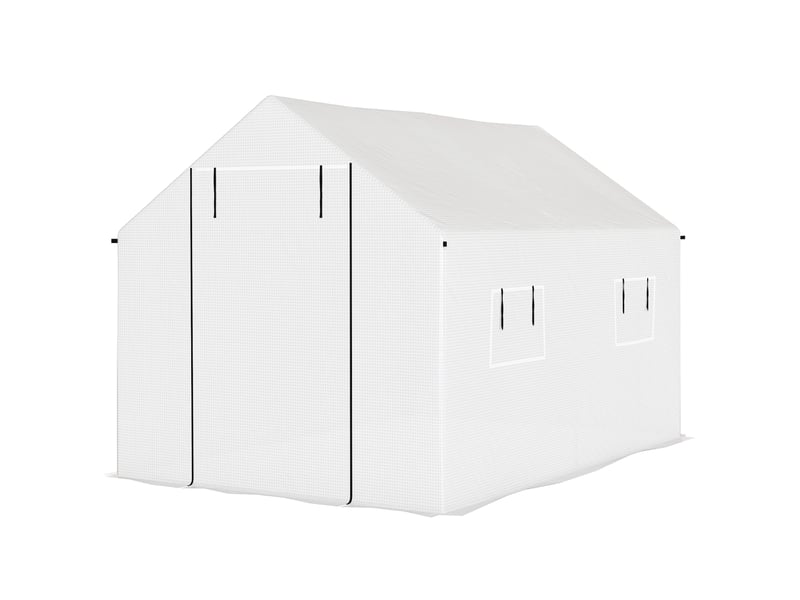 Serre de 3 x 2 x 2 m, moustiquaire, toit en pente, 4 fenêtres, blanche - Conforama B