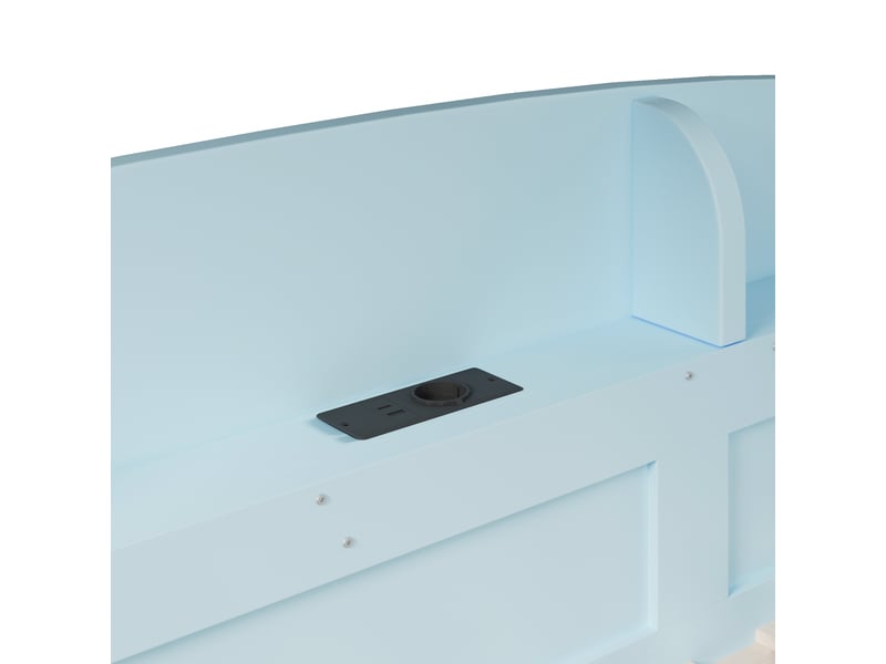  Lit superposé bleu clair 90x200 cm en pin et mdf, 2 couchages avec étagères de rangement à chaque niveau et prise usb  - Conforama D