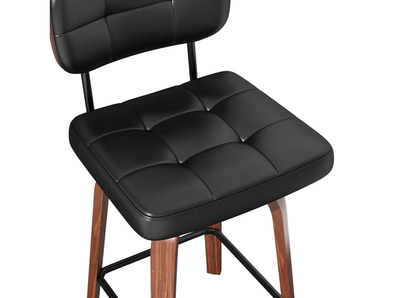  Lot de 2 tabourets de bar pivotants 360°,similicuir et bois,noir et bois foncé  - Conforama E