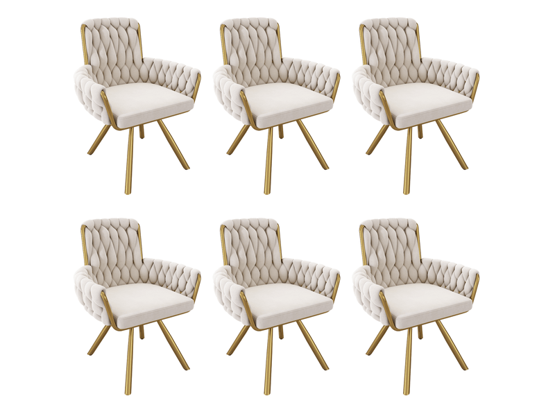 Lot de 6 chaise de salle à manger pivotante 360° 55 x 46 x 87 cm – beige – en velours avec accoudoirs et dossier haut  - Conforama D