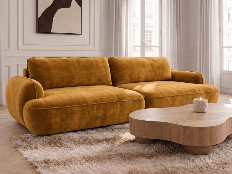 Bobochic canapé droit convertible 4 places celeste tissu lisse jaune CELESTE - Conforama C