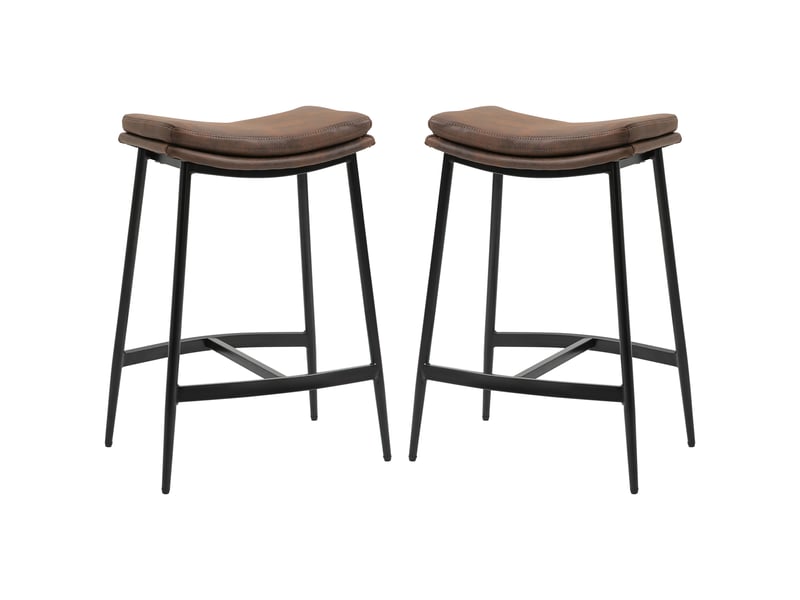  Lot de 2 tabourets de bar avec repose-pieds acier style industriel assise incurvée 48,5 x 38,5 x 68,5 cm marron noir  - Conforama B