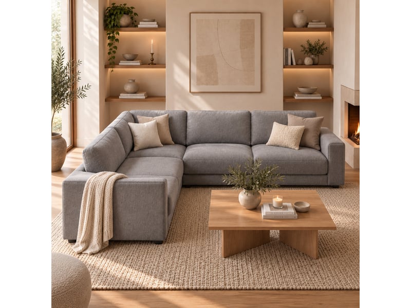 Canapé d'angle réversible en tissu gris - Conforama D
