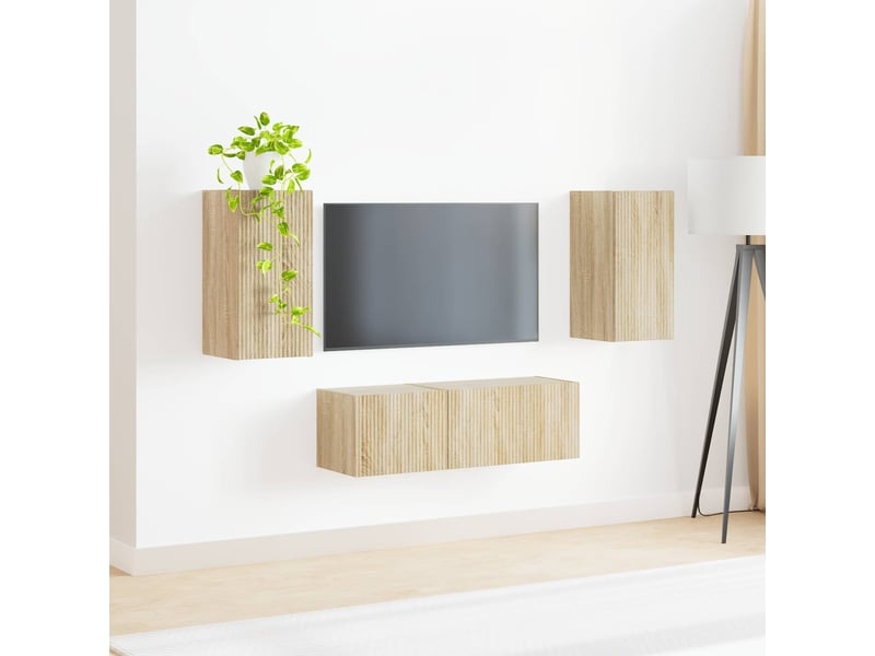 Ensemble de meuble tv - banc tv - meuble de rangement mural 4 pcs chêne sonoma bois d'ingénierie  - Conforama D
