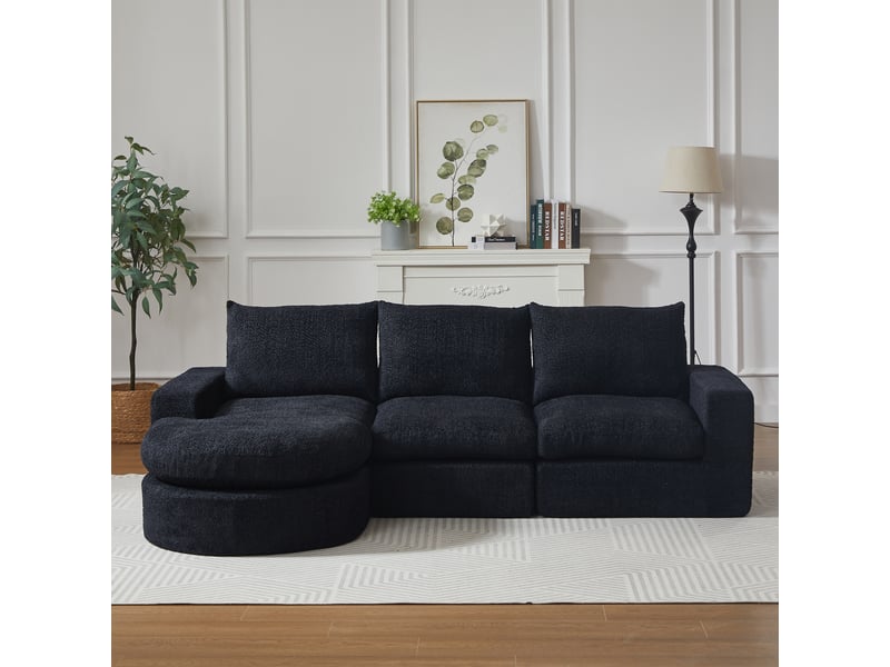 Canapé en l 3 places 322x271cm - chenille noir chauffeuse sans montage compressé - chenille - noir CozyNest - Conforama C
