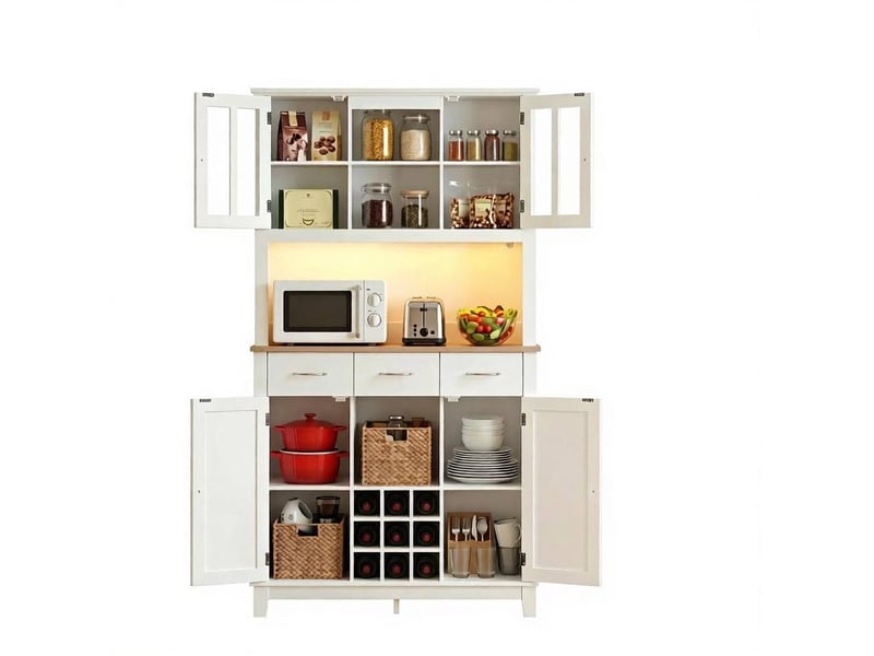 Buffet haut 100x39,5x180 cm avec éclairage led rgb, blanc et coloris chêne - Conforama A