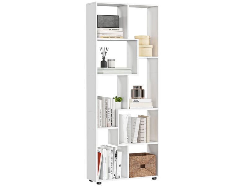  Bibliothèque étagère zig zag design contemporain 70l x 24l x 178h cm panneaux particules blanc  - Conforama A