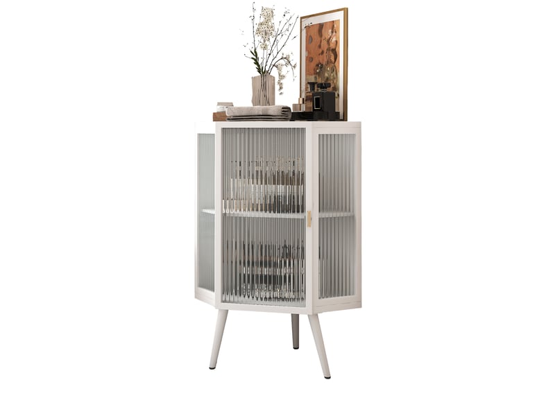  Meuble d'angle en métal et verre trempé blanc 56 x 42.5 x 80 cm W2552P481319 - Conforama B