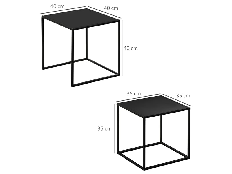  Lot de 2 tables basses gigognes carrées dim. 40 et 35 cm - style industriel en métal noir mat  - Conforama C