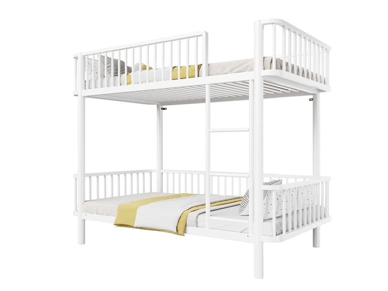 Lit superposé enfant 90x200 cm métal blanc, 2 couchages, barrières de sécurité, échelle centrale - Conforama A