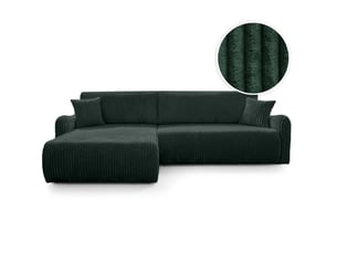 Canapé d'angle réversible convertible LOUNGITUDE APOLINE 4 places Velours vert avec coffre de rangement