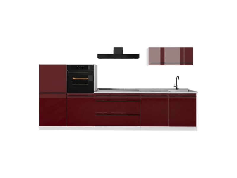 Vicco cuisine, rouge brillantblanc, 340cm sans plan de travail - Conforama A