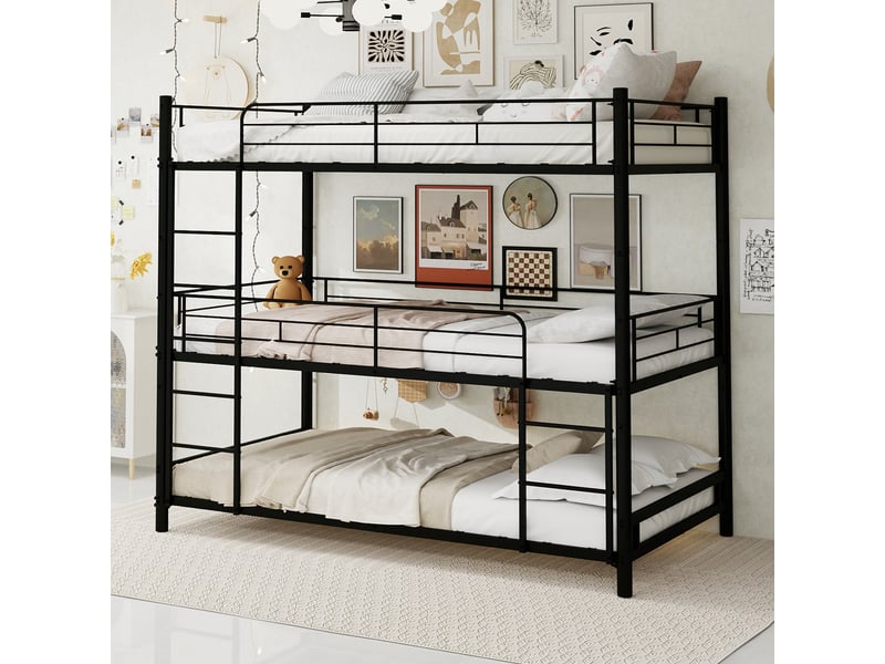  Lit superposé triple métal 90 × 190 cm, échelles, noir IKSETERA TRADING LTD - Conforama E