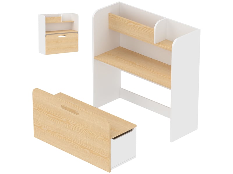 Bureau enfant 5 en 1 blanc avec bibliothèque et banc roulant, 3 à 8 ans - Conforama B