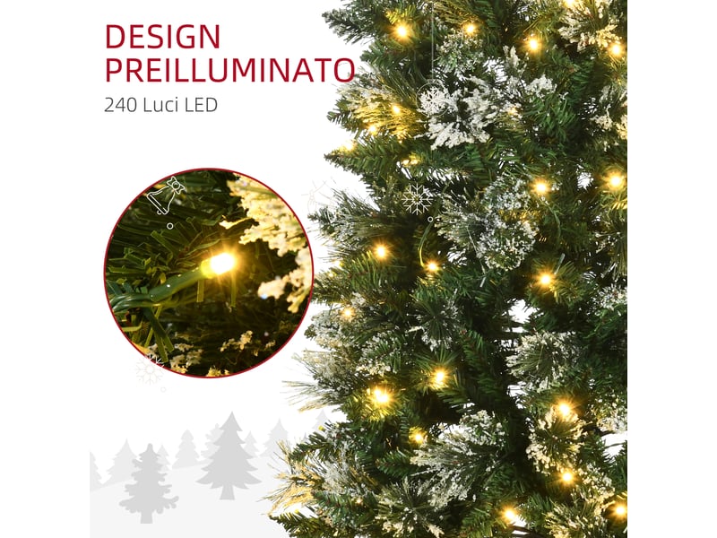  Sapin de noël enneigé de 180 cm avec 240 lumières led, 618 branches et base en acier  - Conforama E