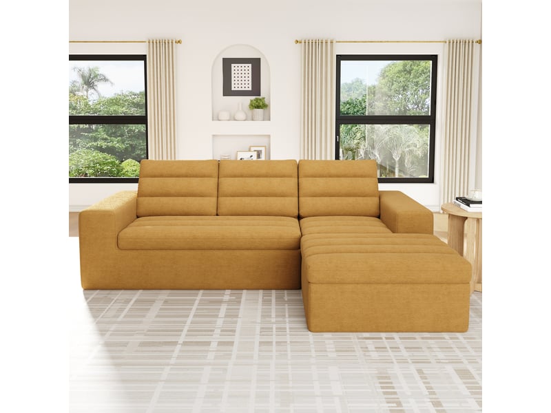 Canapé d’angle modulable l sans cadre 253 x 161 x 89 cm, canapé nuage convertible, combinaison libre, assise moelleuse, tissu chenille - orange - Conforama C