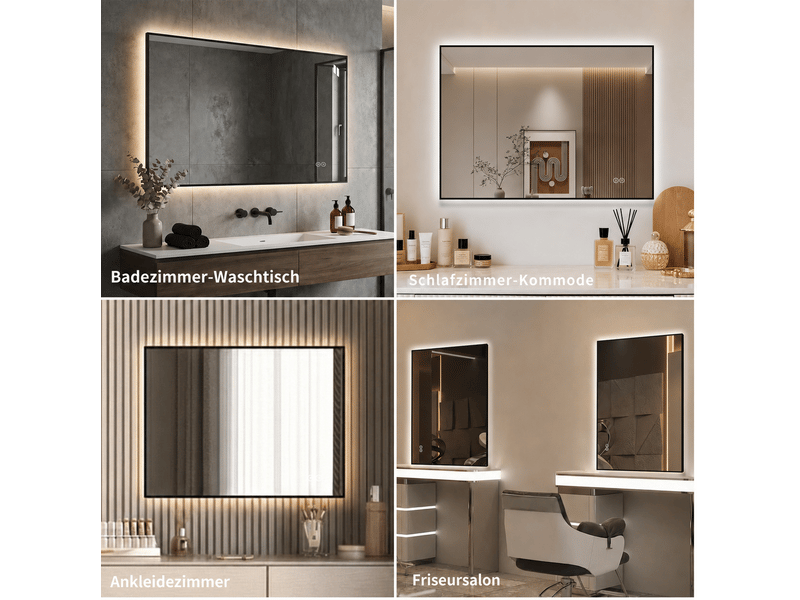  Miroir de salle de bain led 80x60 cm – argent – antibuée, variateur, cadre aluminium et mémoire  - Conforama E