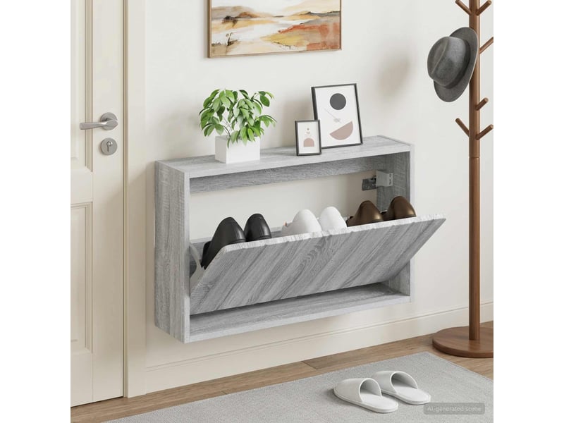  Meuble à chaussures mural, armoire à chaussures zwolle 71x17x43 cm sonoma gris  - Conforama B