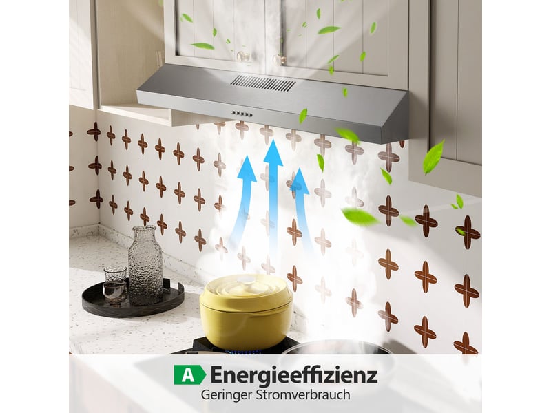  Hotte aspirante sous meuble 90 cm en acier inoxydable, hotte à recyclage et à évacuation, led, 3 vitesses, classe énergétique a  - Conforama D